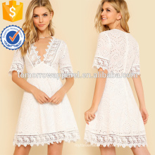 White Lace Trim Eyelet Embroidered Dress OEM/ODM Manufacture Wholesale Fashion Women Apparel (TA7095D)